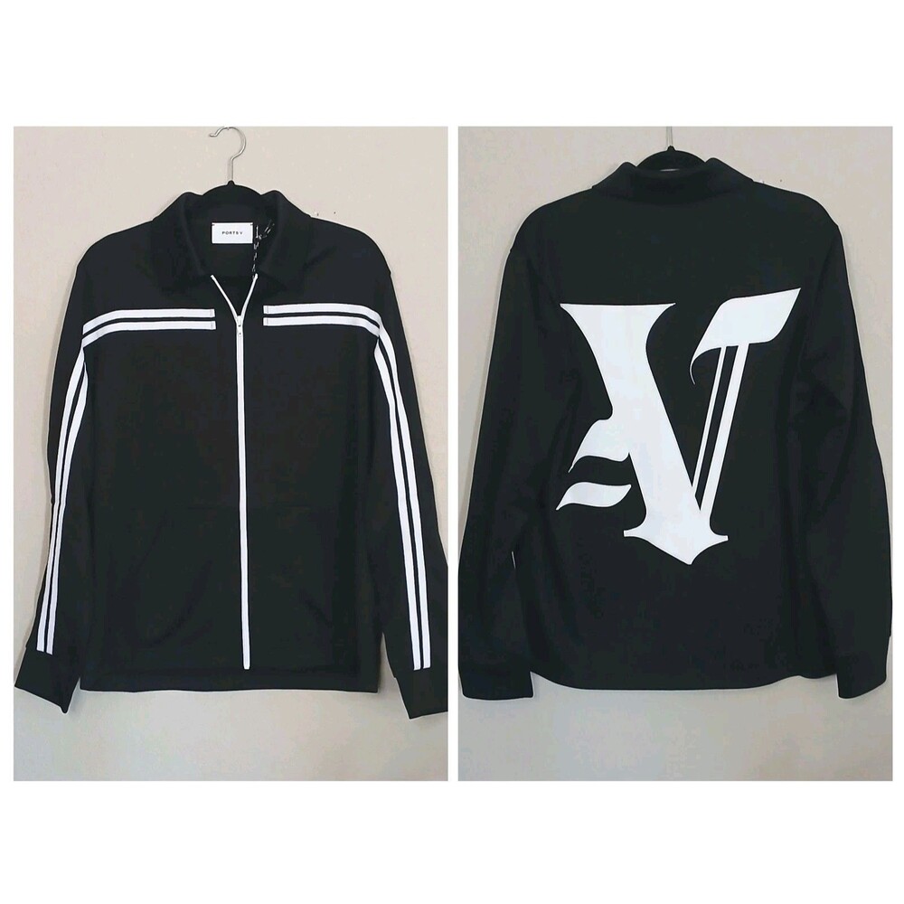 PORTS 1961 Mens Jacket Sz XL Black White Contrast Stripe Varsity/Military